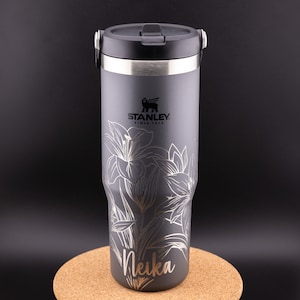 Stanley Engraved | Engraved 30oz Tumbler | Stanley IceFlow Flip Straw Tumbler | Personalized Tumbler | Custom Tumbler | Lilies