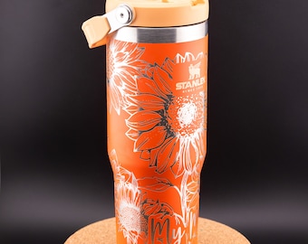 Stanley Engraved | Engraved 30oz Tumbler | Stanley IceFlow Flip Straw Tumbler | Personalized Tumbler | Custom Tumbler | Sunflowers