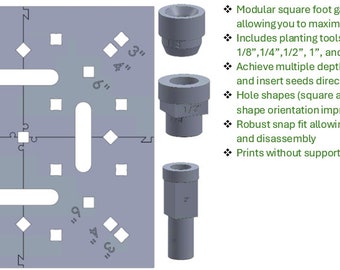 Square Foot Gardening Template & Dibbles - Digital Files