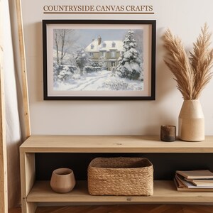 Printable Winter Scene of a snowy house, in the style of impressionist gardens, 1860–1969, high resolution Wall Art Digital Download : A0004