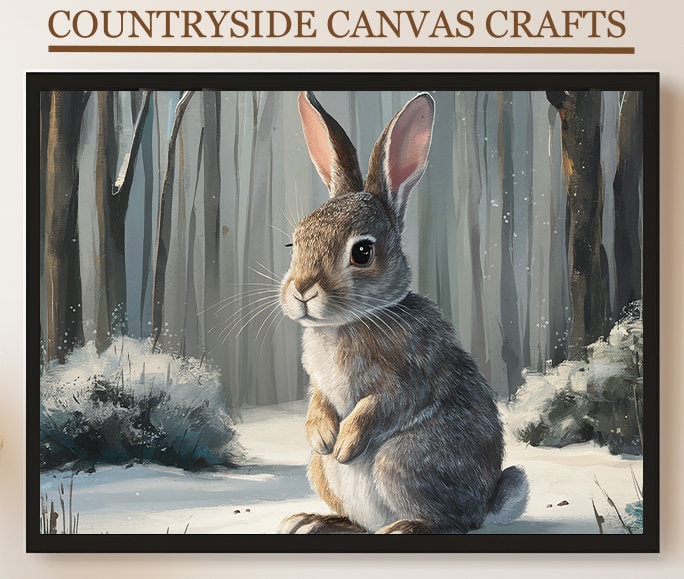 Painted Winter Rabbit Printable Winter Painting Depicts Rabbit Sitting in the Snow With Trees ...