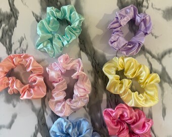 Satin Scrunchie Pastel Coloured Hair Scrunchies. Colourful scrunchies. Pastel Satin Hair Accessory. Mini hair scrunchies.