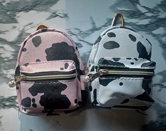 Mochila mini estampado vaca, mini bolso efecto piel, llavero, llavero bolso estampado vaca