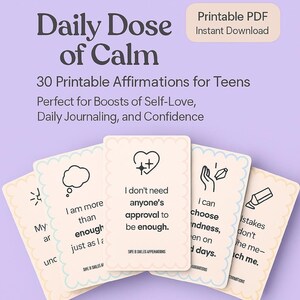 Teen Affirmation Cards Printable | 30 Positive Quotes for Girls – Mental Health Digital Prints for Self-Esteem, Journaling & Therapy PDF