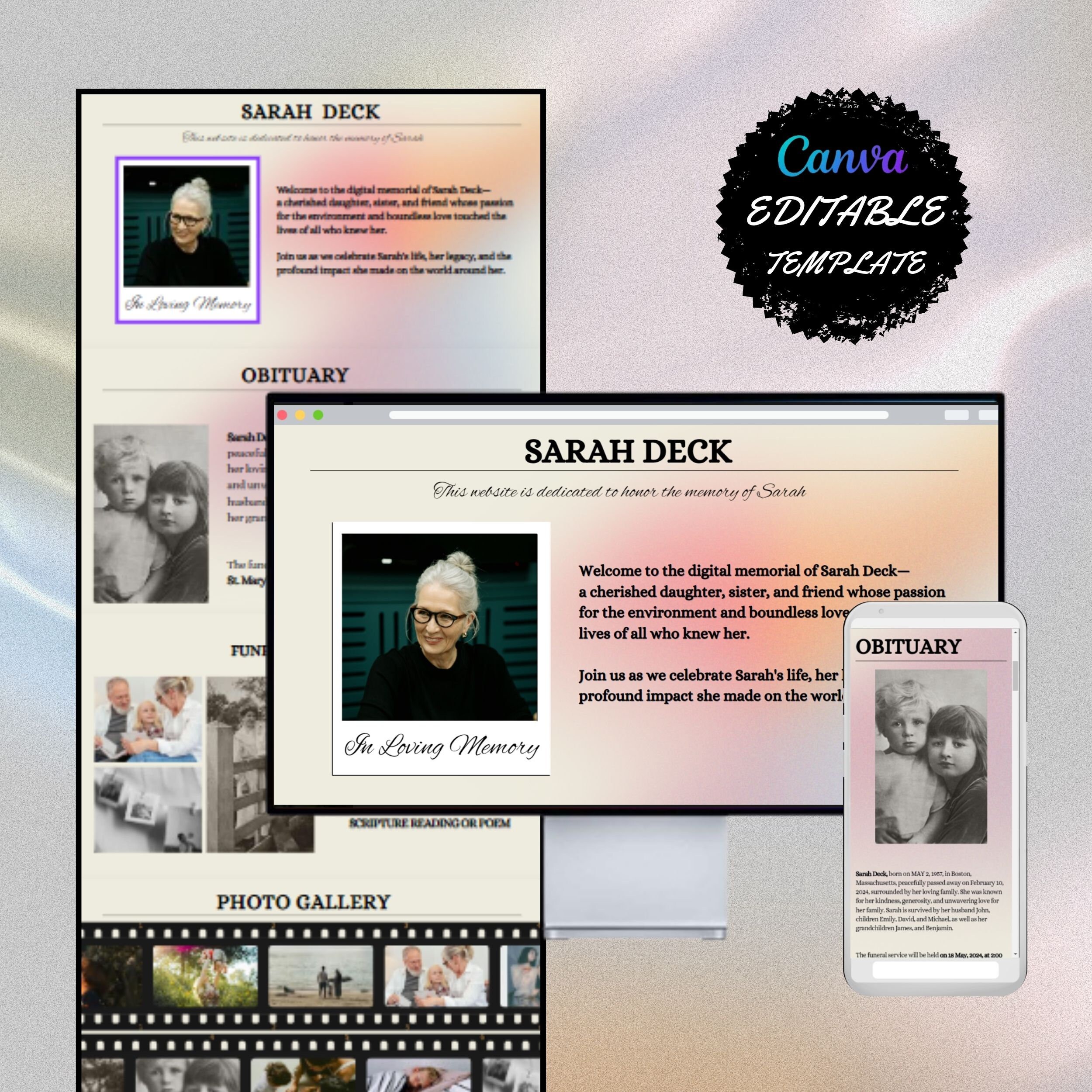 Customizable Memorial Website Template Canva Editable Funeral Website Customizable Memorial Website Template Canva Editable Funeral Website