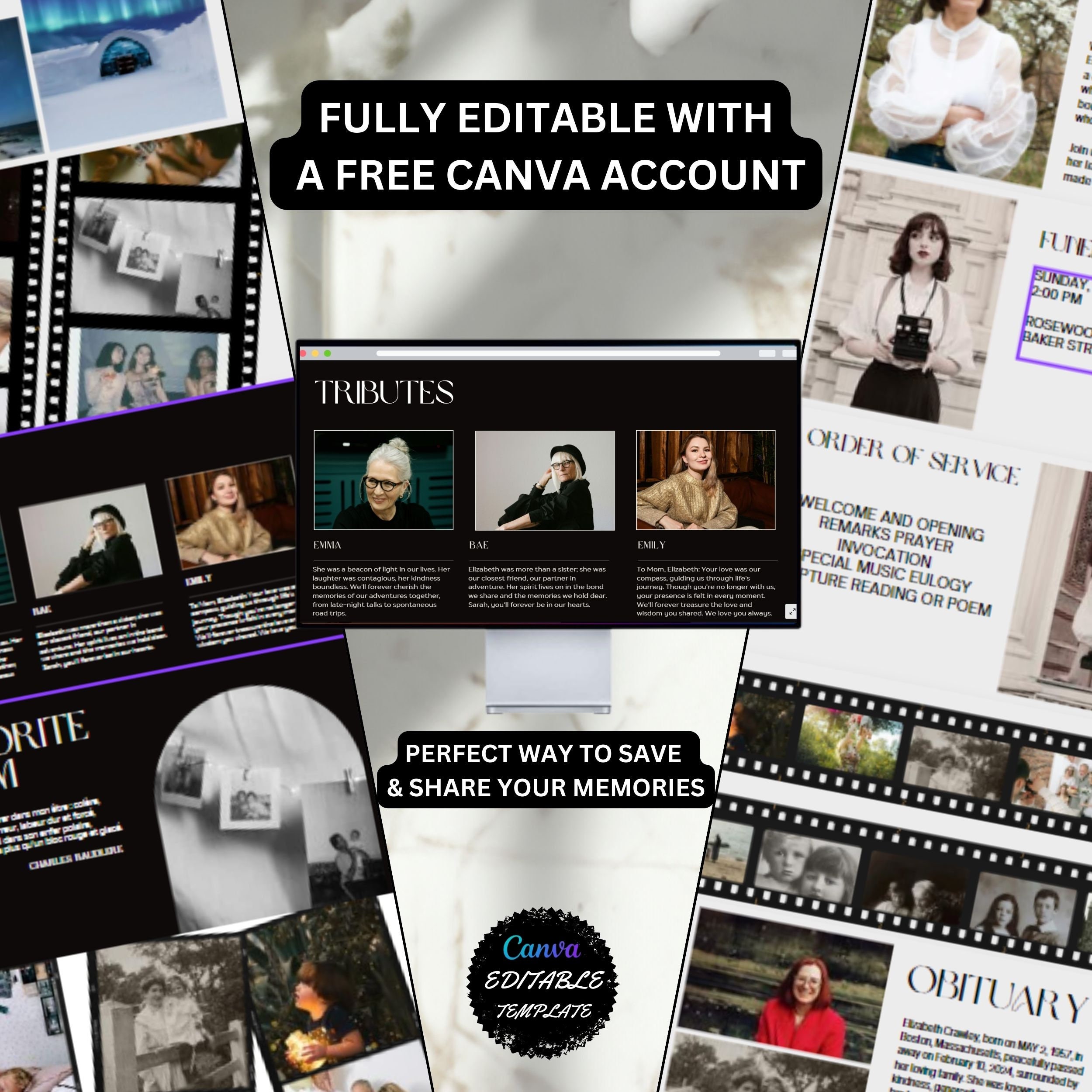 Customizable Memorial Website Template, Canva Editable Funeral Website Customizable Memorial Website Template, Canva Editable Funeral Website