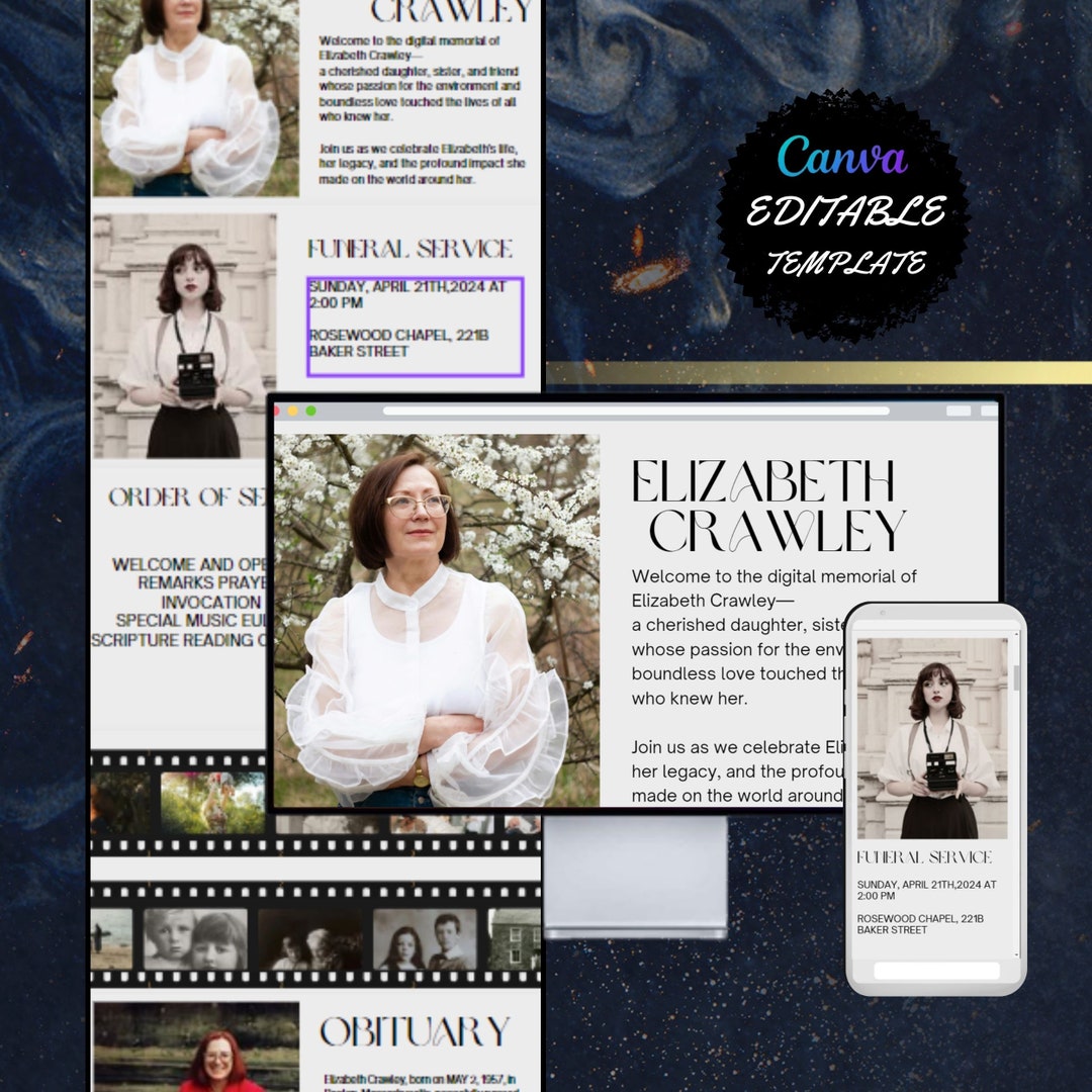 Customizable Memorial Website Template Canva Editable Funeral Website Customizable Memorial Website Template Canva Editable Funeral Website
