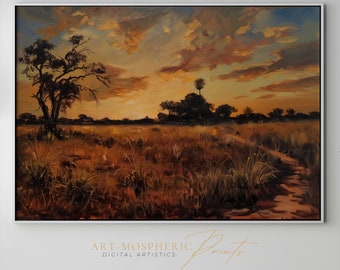 A Warm Summer Sunset In Savana Wilderness - Digital Art Download