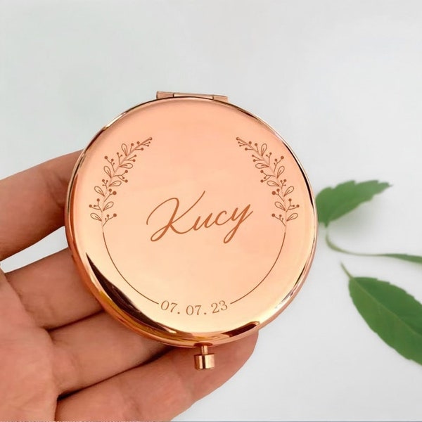 Espejos de dama de honor personalizados, mini espejo de nombre personalizado, regalo de novia, regalos personalizados para mujeres espejo compacto, espejo de maquillaje para ella