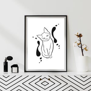 Sztuka linii kota, Pobieranie cyfrowe, Minimalistyczna sztuka ścienna, Sztuka kota, Sztuka do salonu, Minimalistyczny zarys kota