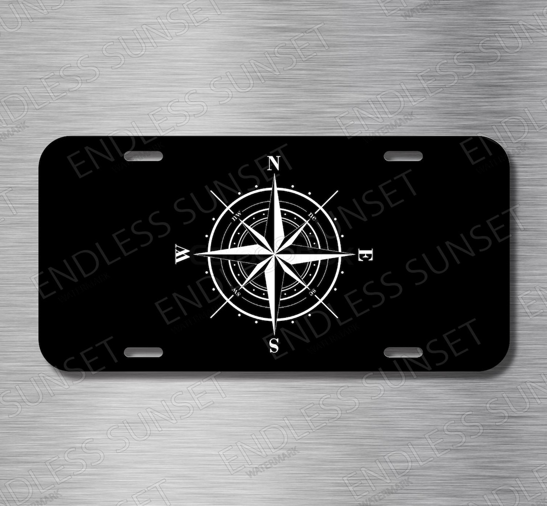 Compass License Compass Rose License Plate - Black & White Nautical Car Tag - Etsy