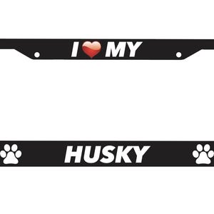 I Love Heart My Husky Dog Pet Paw K9 Perro Puppy ABS Plastic License Plate Vehicle Car Frame