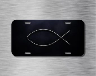 Jesus Fisch Subtile Schwarze Fahrzeug Auto Tag 6 "X12" x 0,65 mm Metall Aluminium Automobile Front Nummernschild