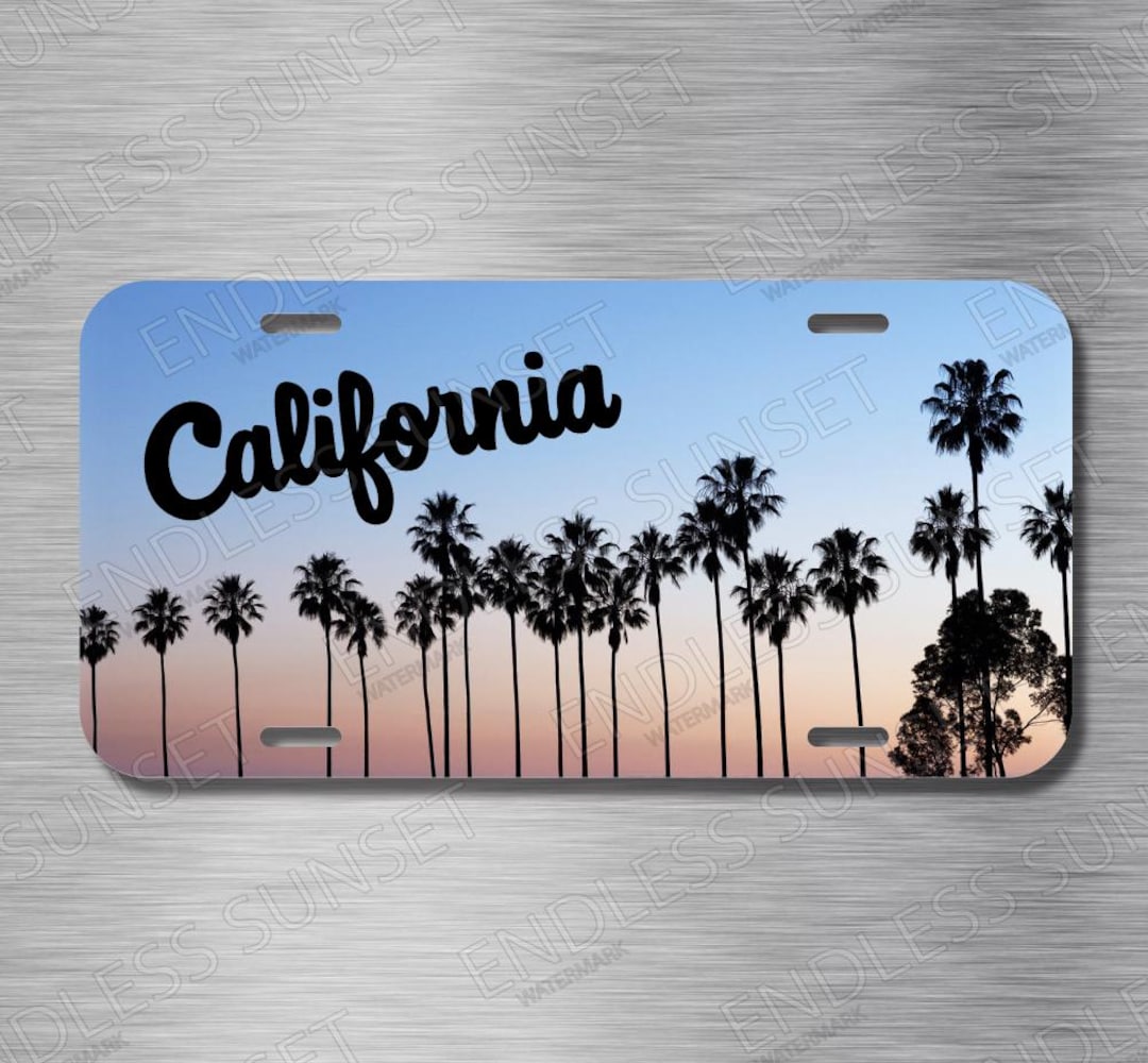 California Palm Trees Sun Set Sky Cali Vehicle Auto Tag 6
