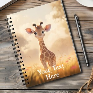 Personalized Giraffe notebook, journal, note book, diary gift for giraffe lovers. Cute animal stationary for home, office or school supplies