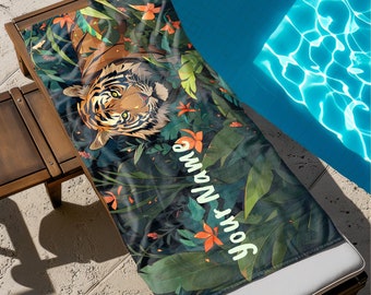 Gepersonaliseerde strandhanddoek Bengaalse tijger - cadeau jungle kattenliefhebber