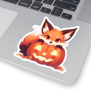 Red fox Halloween Vinyl Sticker. Cute fox sticker for water bottle, laptop, notebook, car and more. pumpkin patch, spooky season, fall theme