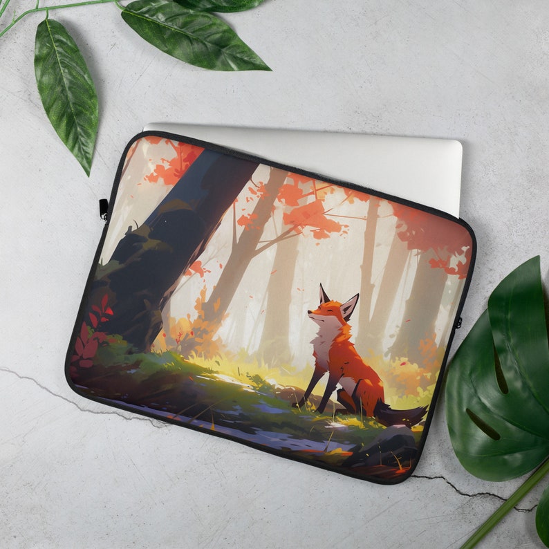 Cute fox Laptop sleeve for Macbook Pro and Chrome book Adorable fox laptop carrying case gift for fox lovers. 13 or 15 inch laptop sleeve.