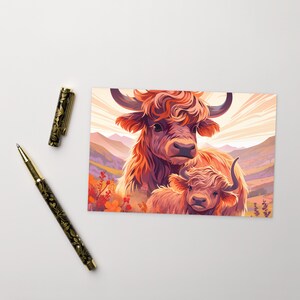 Adorable Highland Cow and baby highland cow Postcard 4″ × 6″ (101 × 152 mm). cute cow postcard, great gift item.