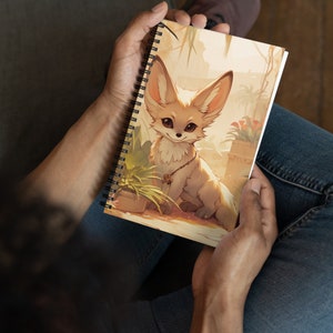 Lindo caderno Fennec Fox com capa espiral. Lindo caderno de raposa estacionário, presente de volta às aulas para os amantes de raposa. Diário da Fox, planejador diário.