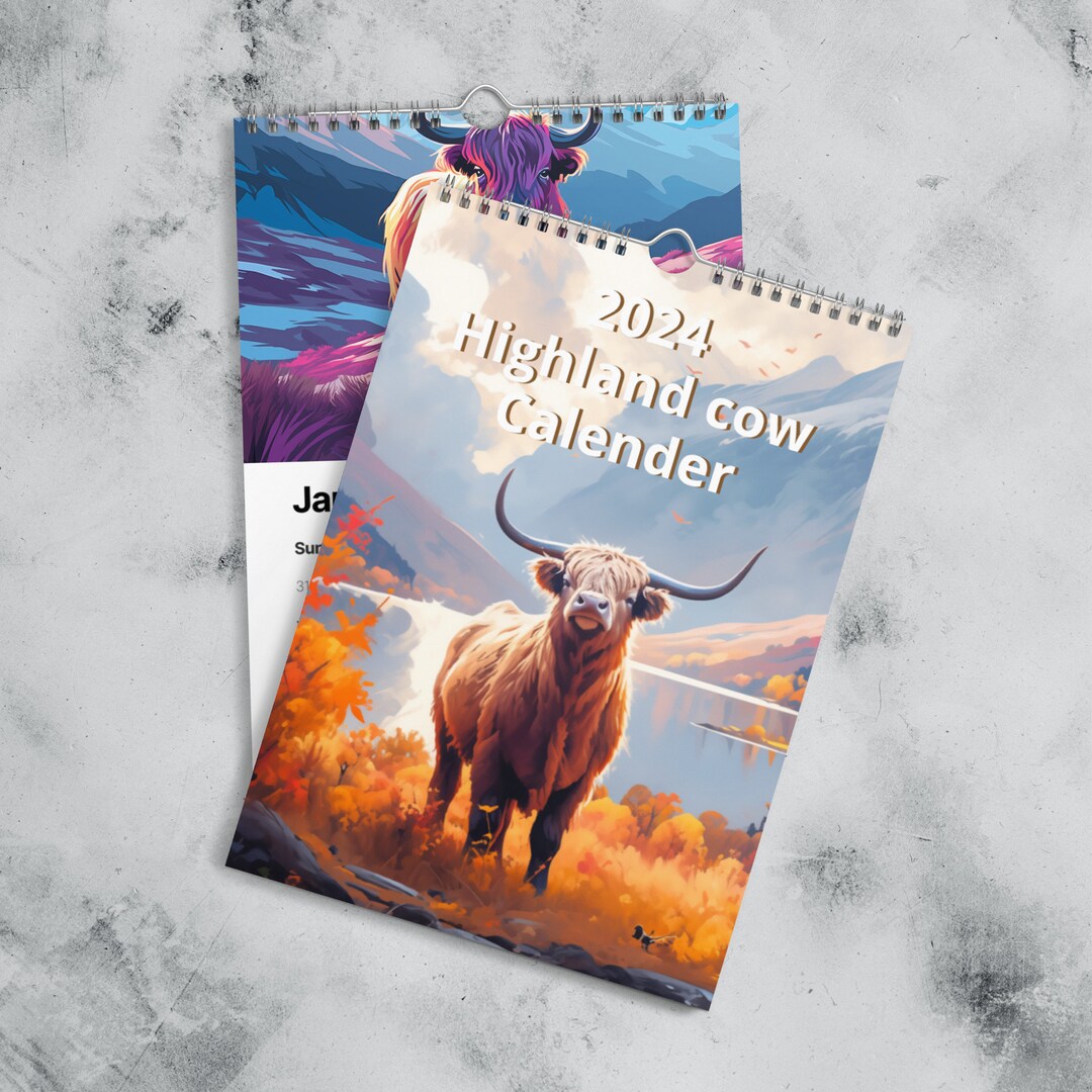 2026 Highland Cow Wall Calendar | Farmhouse Cow Calendar