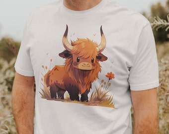 Simpatica camicia da mucca dell'altopiano per bambini, carina camicia da mucca al pascolo, regalo per gli amanti della mucca dell'altopiano, t-shirt da mucca dell'altopiano