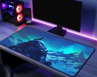 Arctic Fox Gaming Mousepad, Mountain Scene Desk Mat (31.5″ × 15.5″)