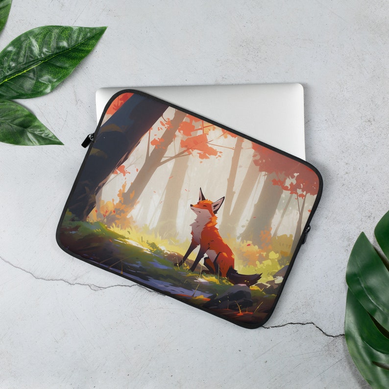Cute fox Laptop sleeve for Macbook Pro and Chrome book Adorable fox laptop carrying case gift for fox lovers. 13 or 15 inch laptop sleeve.