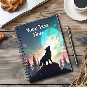Customized Wolf Notebook - Perfect Personalized Gift for Students, Secretaries and Artists - Cute Animal Journal notebook and stationary.