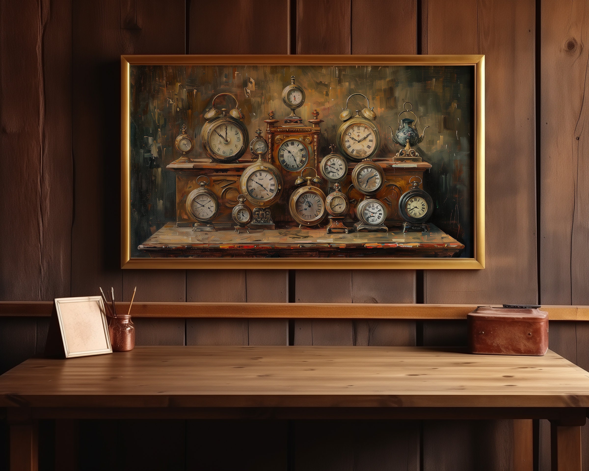Broken Clocks Digital Art Print, Vintage Clocks Oil Painting Canvas ...