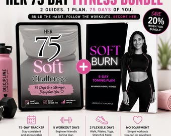 Her 75 Day Soft Bundle Set, Fitness Habit Tracker with a Beginner Home Workout Guide