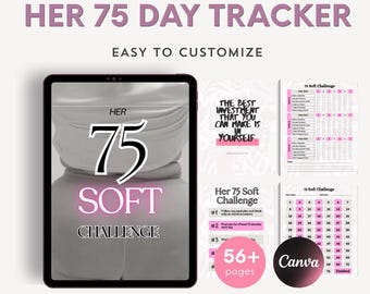75-Day Soft Challenge Fitness Planner: Customizable Wellness Tracker (Canva Template Digital Download)