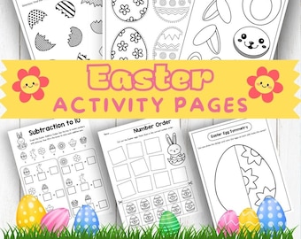 Easter Activity Pages, Easter Coloring Pages, Easter Preschool Worksheets, Teacher Printable, Easter Kids Printable, Easter Addition Sheet