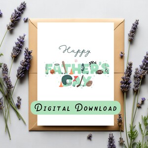Cartão de feliz dia dos pais, cartão comemorativo, cartão esportivo para o pai, download digital do dia dos pais, cartão de dia dos pais para impressão, cartão de beisebol de futebol