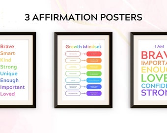 Rainbow Affirmation Poster Set of 3 - Digital Download for Childrens Decor, Classroom & Homeschool Learning
