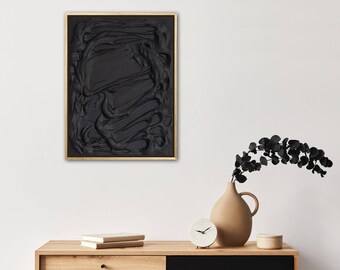 Abstrakte Wandmalerei auf Leinwand |  Schwarze 3D-Texturmalerei | modernes, minimalistisches Zuhause | Wabi-Sabi Kunst, Wanddekor