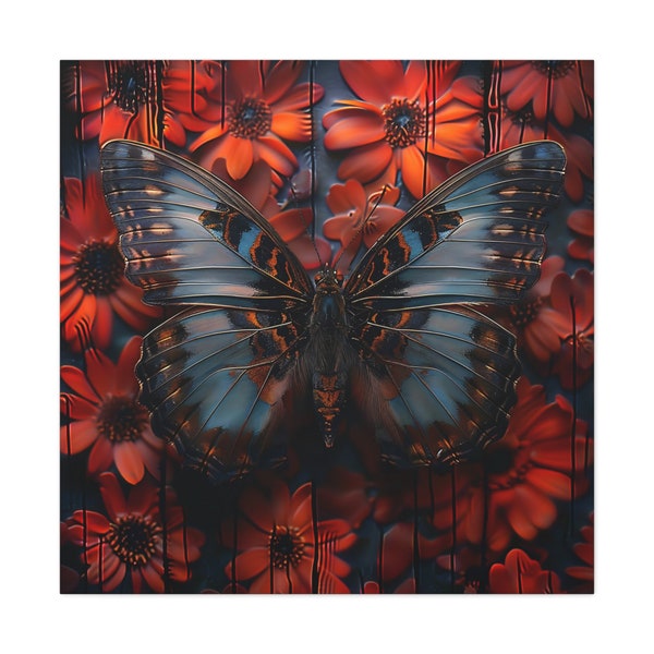 Beautiful Butterfly Red FlowerGarden, Digital Design Hanging Art Gallery Great Unique Canvas Art Decor For Home, Living Room And Bedroom