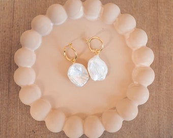 Bold Round Baroque Pearl Drop Hoops