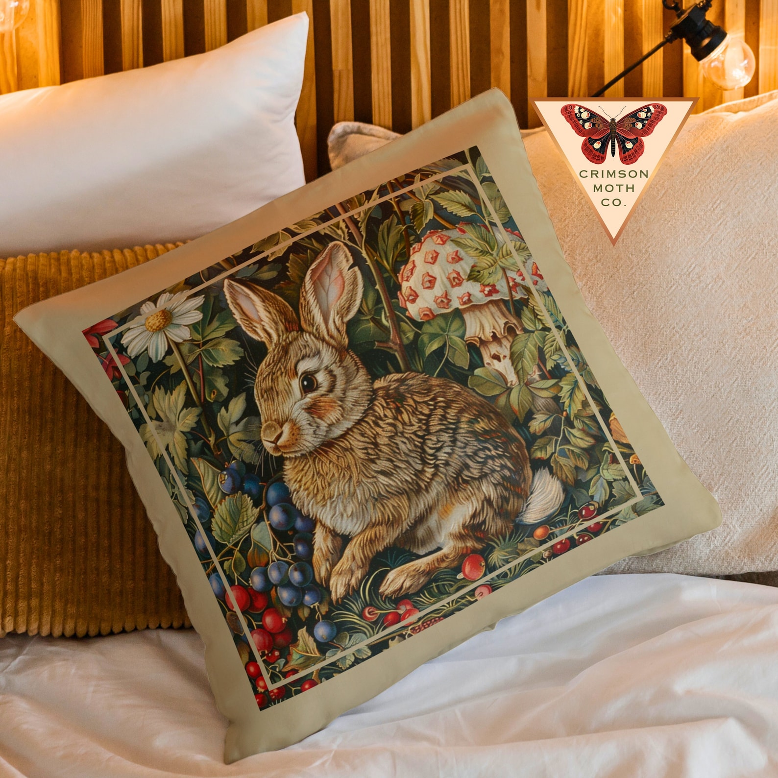 William Morris Rabbit Pillow Dark Cottagecore Cushion Goblincore ...