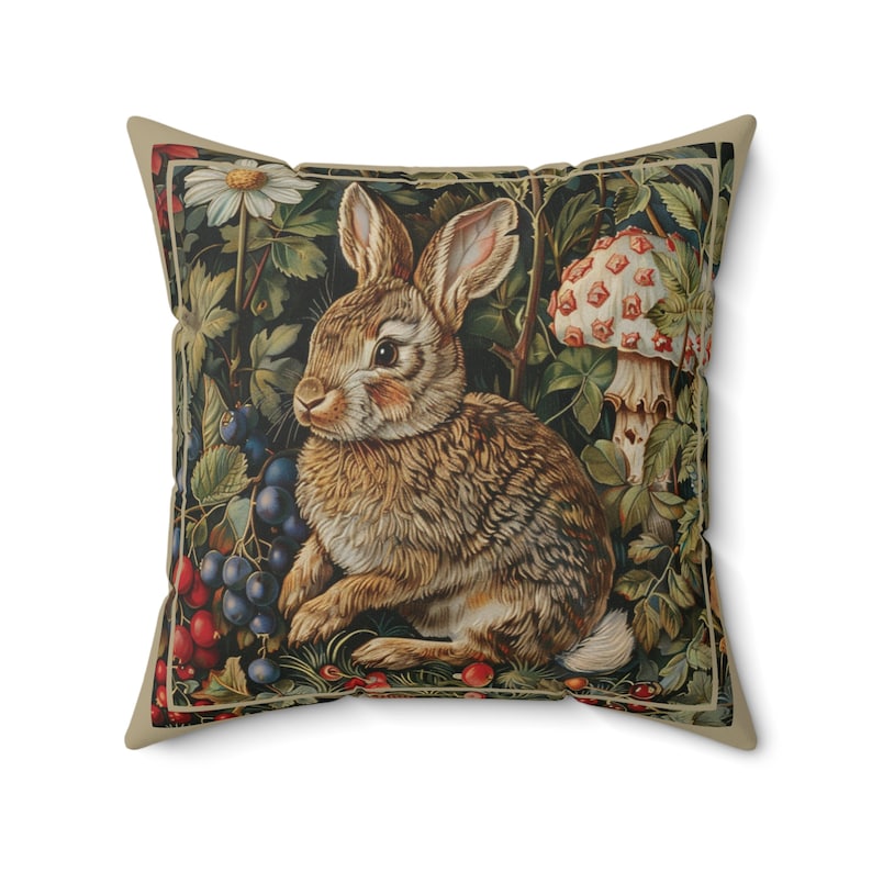 William Morris Rabbit Pillow Dark Cottagecore Cushion Goblincore ...