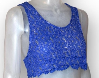 Blue Floral Lace Crop Top