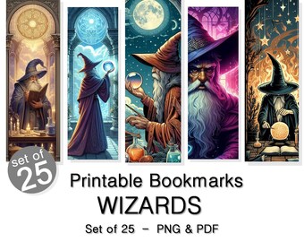 Wizard Bookmarks: Fantasy Art, Grimoire Designs (Set of 25) (Printable PNG & PDF)
