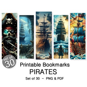 Marque-pages imprimables sur le thème des pirates, lot de 30 pour les amoureux des livres, utilisation commerciale, sublimation, fantaisie, art, signet, conception, accessoires, livre