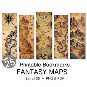 Printable Bookmarks Fantasy Map Themed Set of 25 for Book Lover Commercial Use Sublimation Fantasy art book mark design Book Accessories