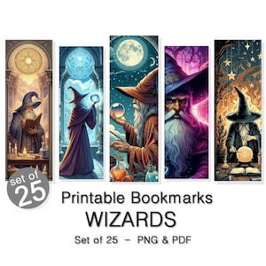 Printable Bookmarks Wizard Themed Set of 25 for Book Lover Commercial Use Sublimation Fantasy art bookmark design Book Accessories