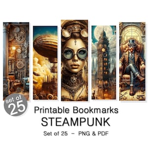 Steampunk Bookmarks: Fantasy Art, Set of 25 (Printable PNG & PDF)
