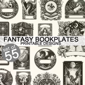 Printable Bookplates Fantasy Themed Ex Libris Set of 55 Bundle Digital Download Commercial Use