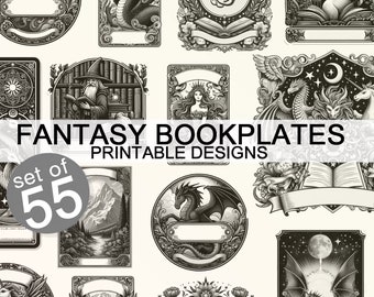 Afdrukbare bladwijzers Fantasy thema Ex Libris Set van 55 bundel digitale download commercieel gebruik