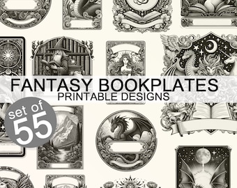 Druckbare Ex Libris Fantasy Thems Ex Libris Set von 55 Bundle Digitaler Download Kommerzielle Nutzung