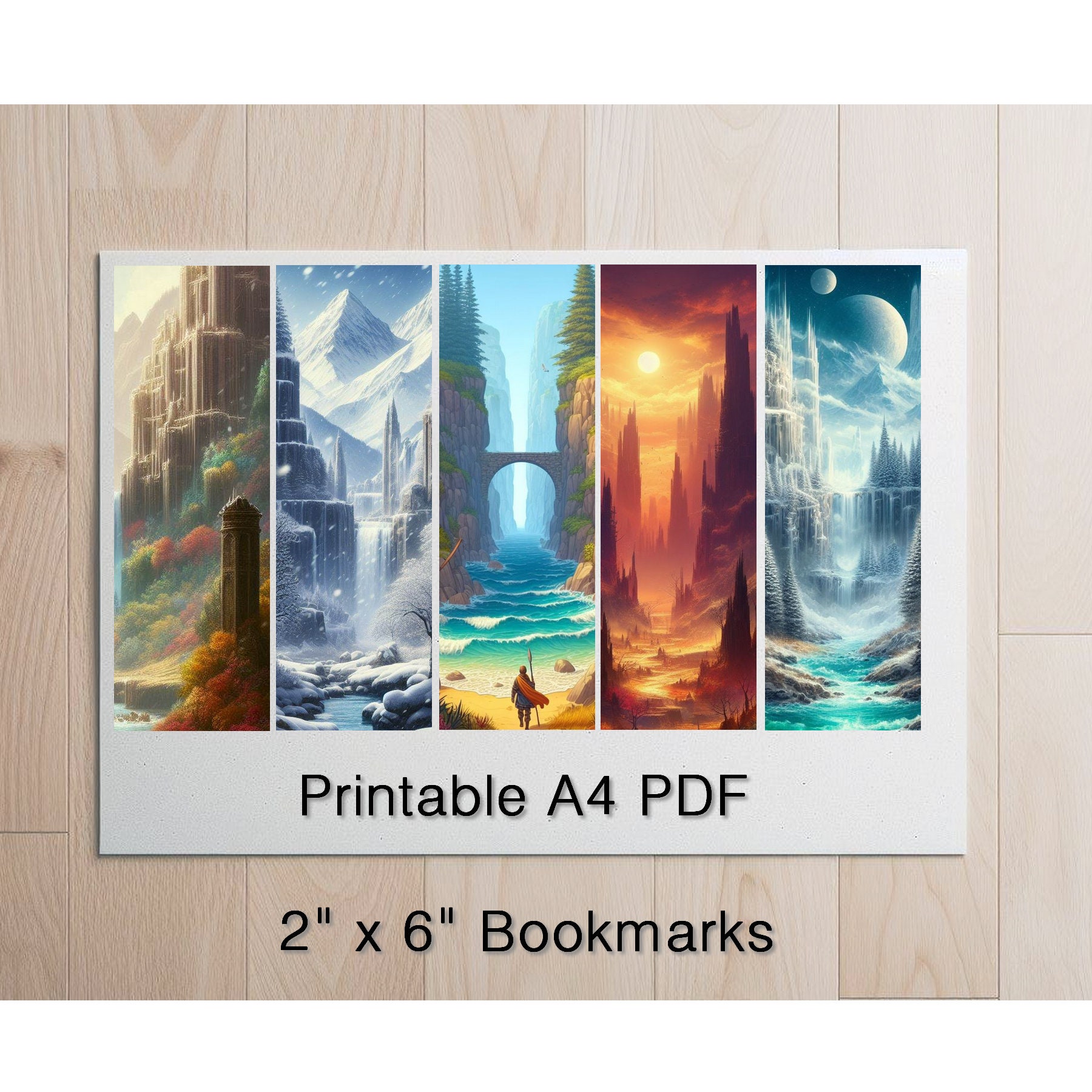 Printable Bookmarks Fantasy Landscape Themed Set of 50 for Book Lover ...